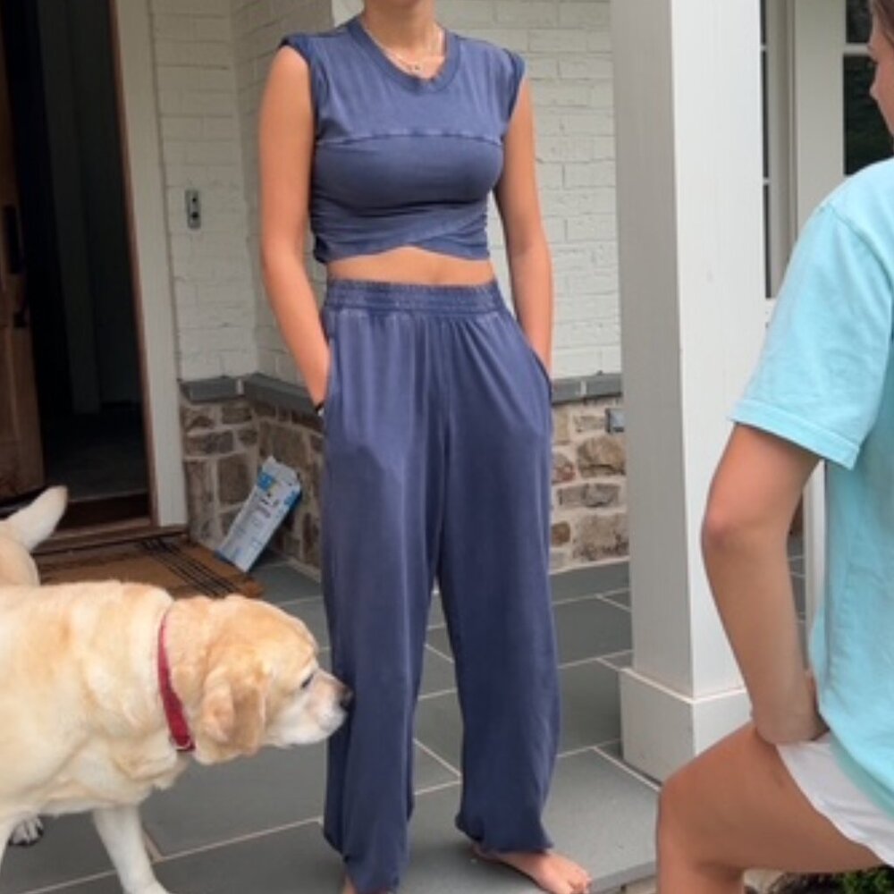 FP Movement by Free People Slate Blue Lounge Tank & Wide Leg Pants Set - Picture 2 of 2